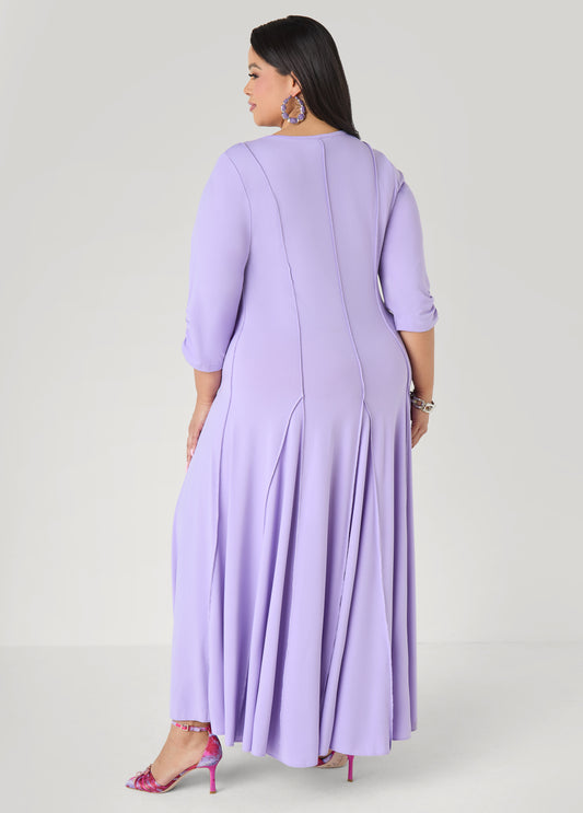 Ruched Sleeve Seamed Maxi Dress