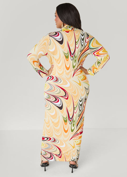 Tall Swirl Print Cowl Neck Maxi Dress