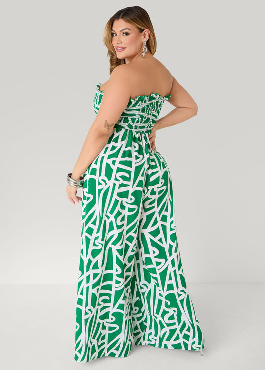 Strapless Abstract Print Jumpsuit