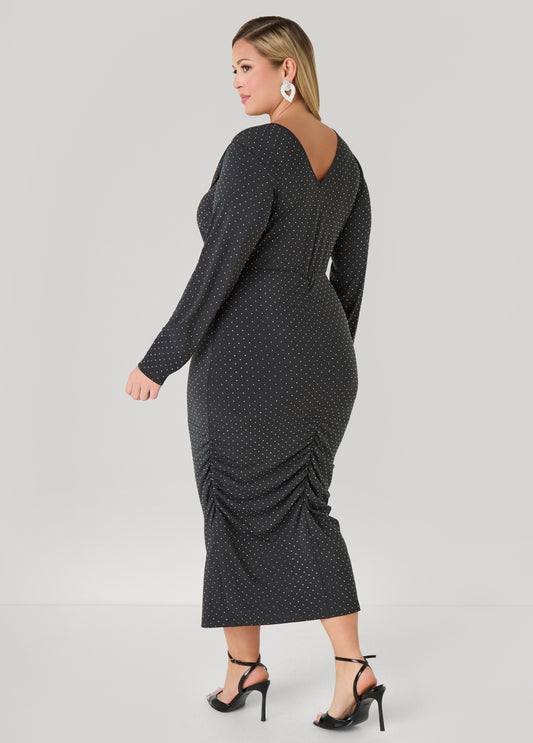 Studded Faux Wrap Bodycon Dress