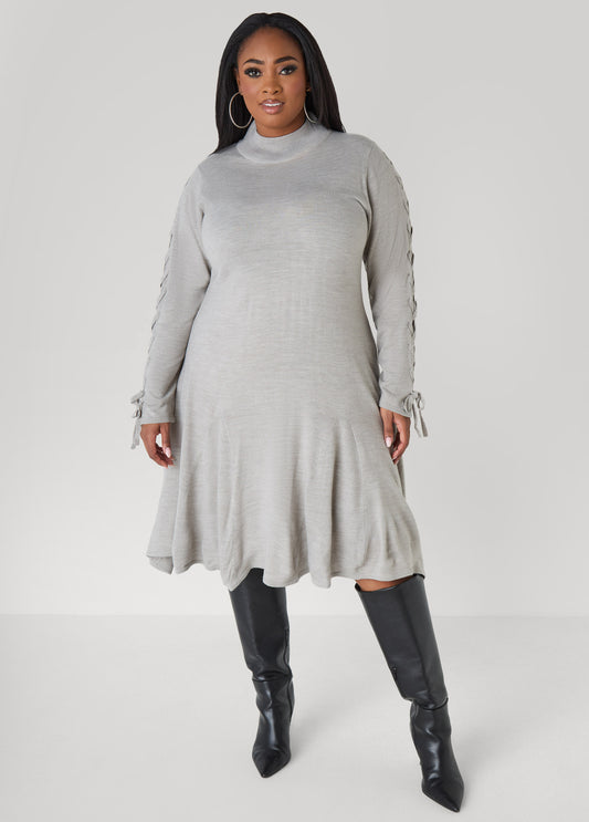 Plus Size Lace Up Sharkbite Sweater Dress
