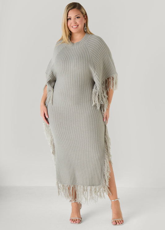 Plus Size Fringed Maxi Sweater Dress