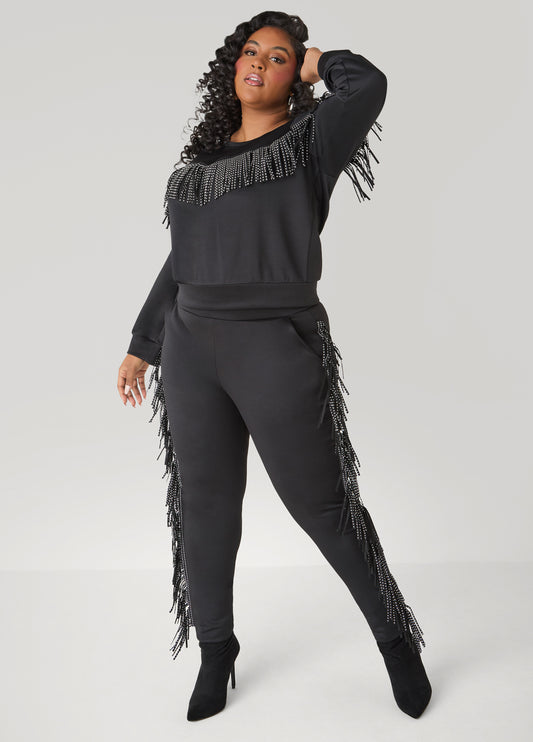Studded Fringe Track Pants