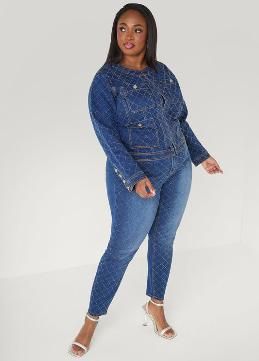 Studded Checked Skinny Jeans