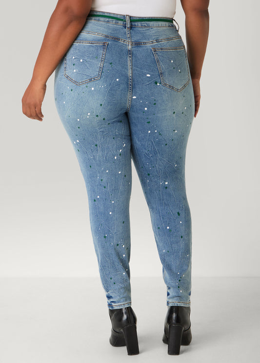 Ribbed Paneled Cutout Skinny Jeans