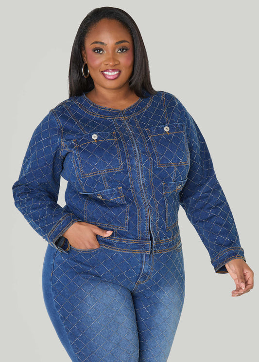 Studded Checked Denim Jacket