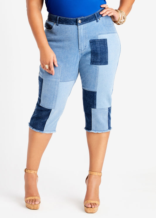Patchwork Denim Capris