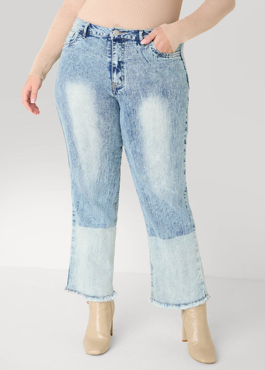 Plus Size Acid Wash Bootcut Jeans