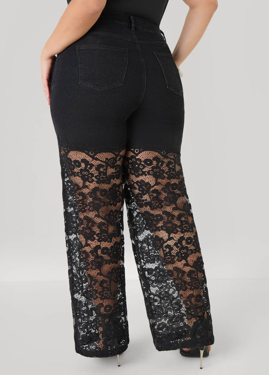 Lace Paneled Wide Leg jeans