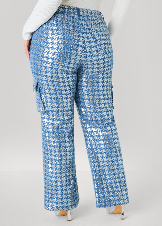 Distressed Sequined Cargo Jeans