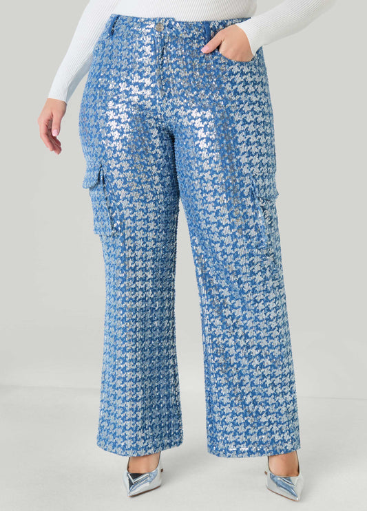 Plus Size Distressed Sequined Cargo Jeans