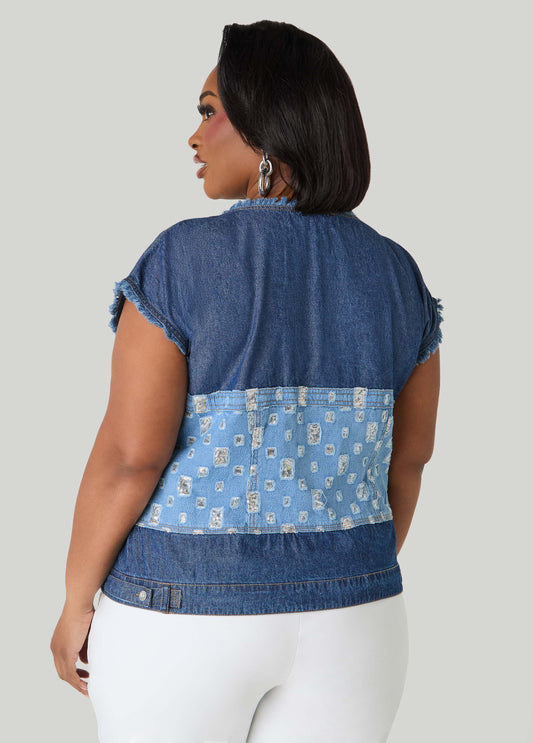 Distressed Embellished Denim Shirt