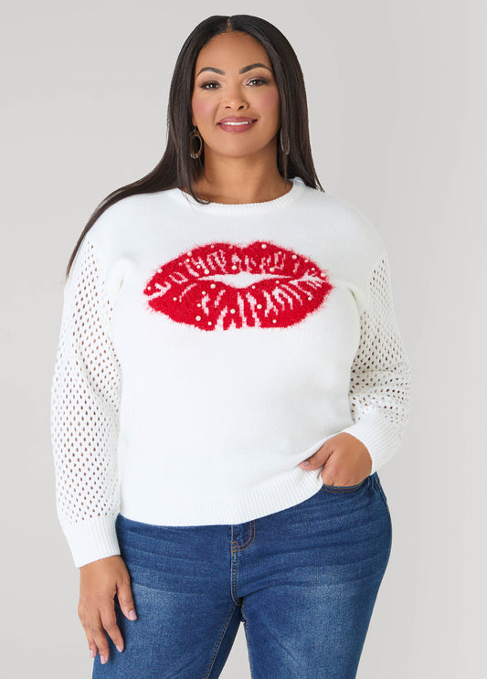 Lips Faux Pearl Sweater