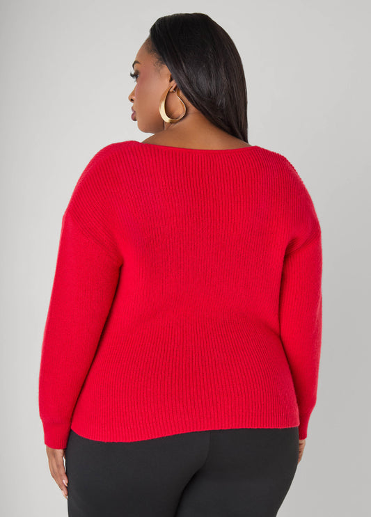 Knotted Cable Knit Trimmed Sweater