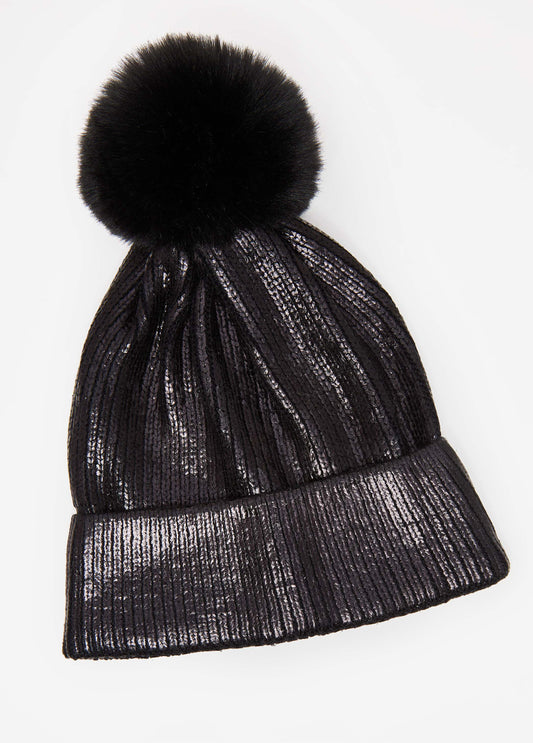 Coated Ribbed Knit Beanie
