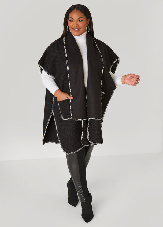 Plus Size Scarf Detailed Bouclé Knit Ruana